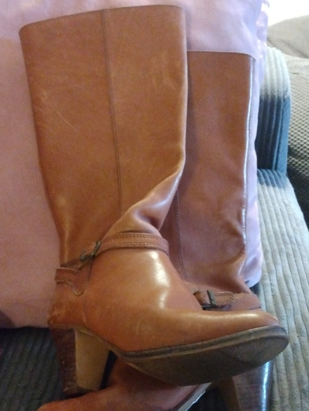Women's Brown Leather Mid-Calf Heeled Boots